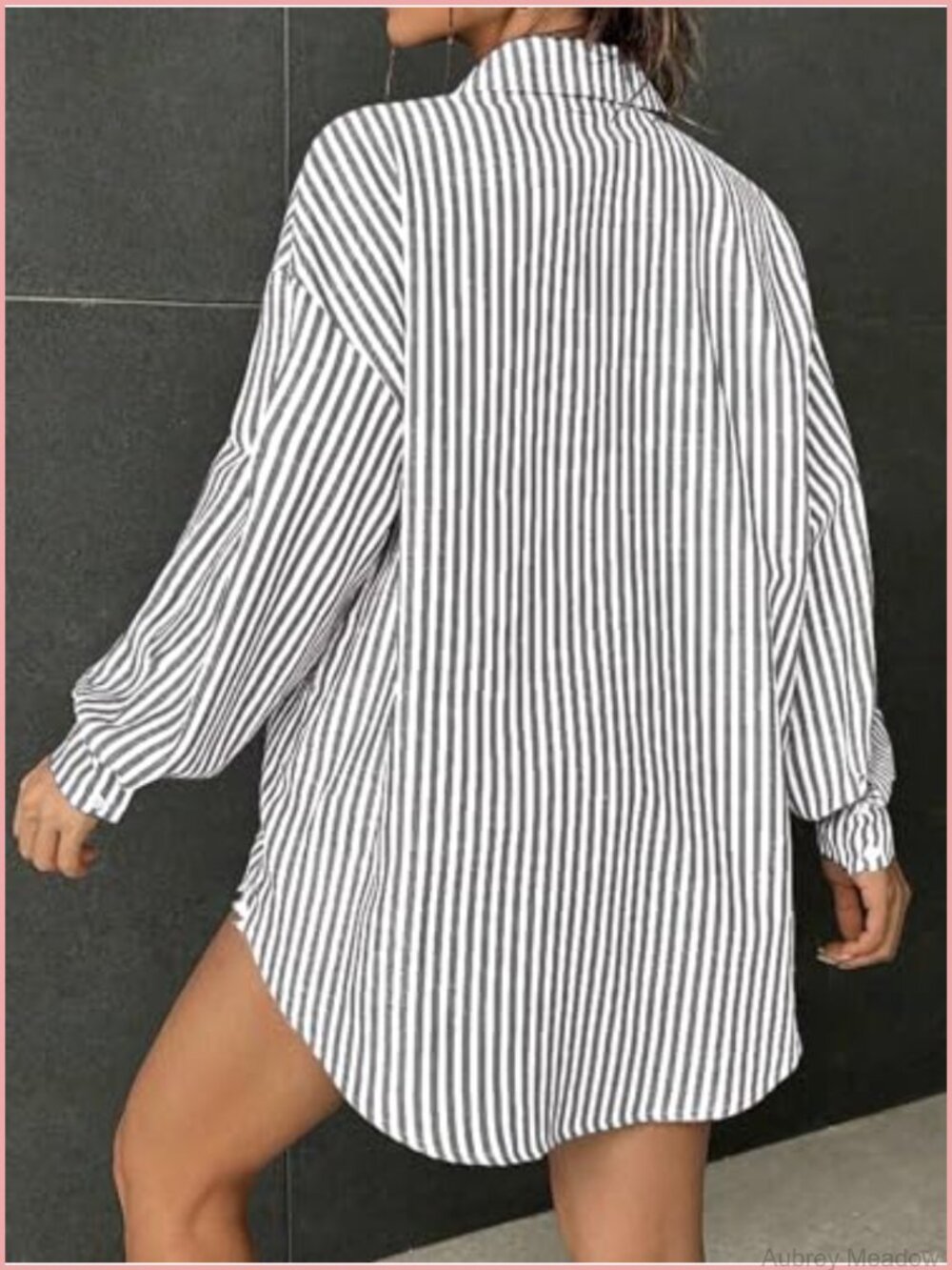 Striped Long Sleeve Button Down Shirt Blouse Casual Work Oversize - Picture 4 of 4